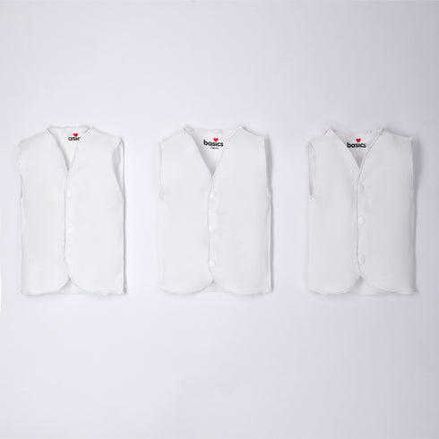 Basics Front Open Sleeve Less Cotton Vest Pack of 3 15408
