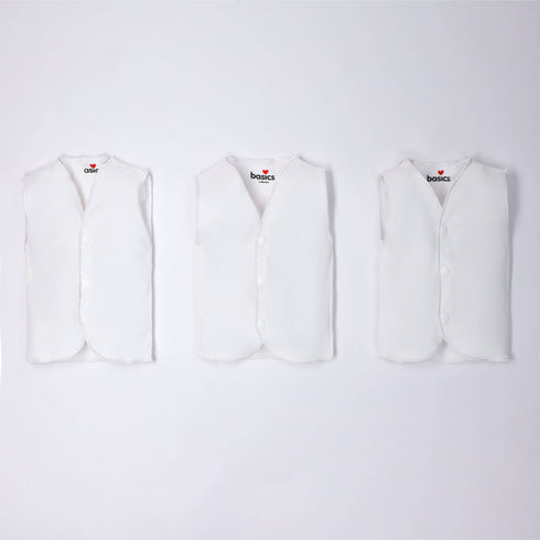 Basics Front Open Sleeve Less Cotton Vest Pack of 3 15408