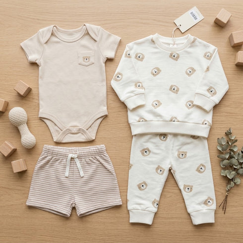 Bear Baby Boys Suit Beige Sweatshirt Set 0–9M