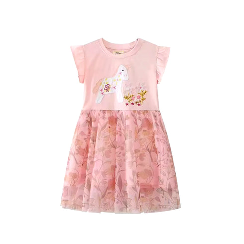 Baby Adorable Unicorn Girls Hot Summer Little Princess Frilled Cotton Net Frock 16388