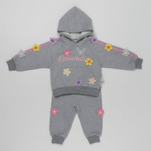 Girls Winter 2Pc Suit Floral Hoodie With Trouser 16748