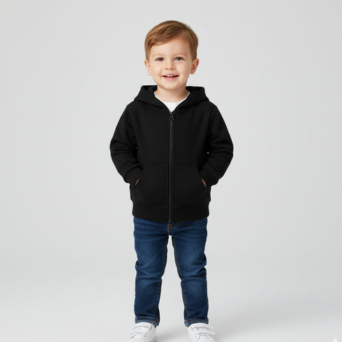 Kids Cozy Classic Black Fleece Zip Up Hoodie 17270