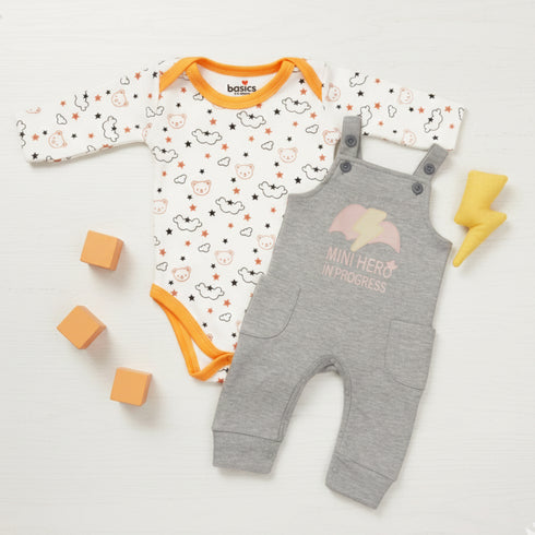 Basics Baby 2pc Suit Set Dangri With Long Sleeves Bodysuit 17131