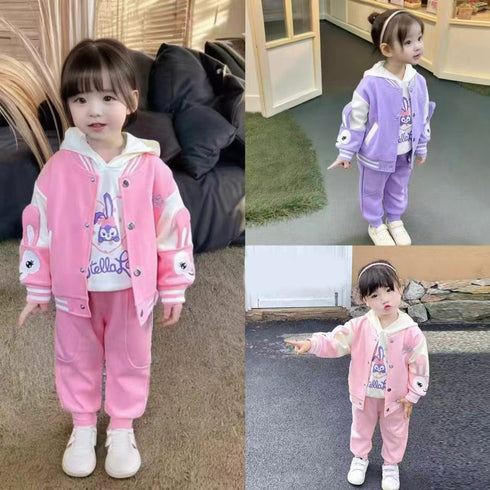 Girls Winter 3Pc Suit Hoodie With Long Sleeves Tshirt Trouser 16749