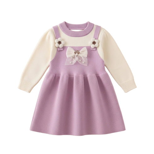 Baby Girls Formal Purple Wool Frock For Winter 17325