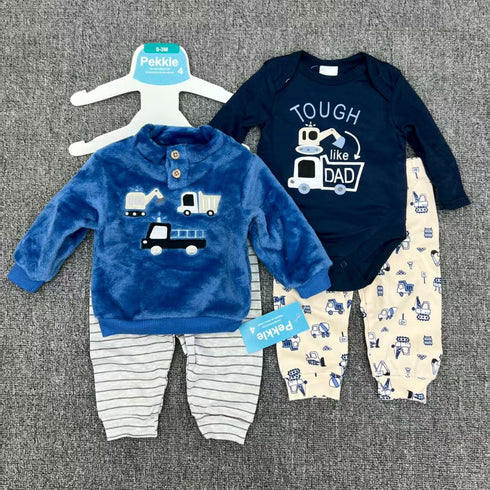 Infants 4pc Suit Set Bodysuit Puffer Sweatshirt With Trousers 16857