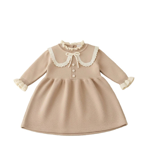 Baby Girls Formal Beige Wool Frock For Winter 17324
