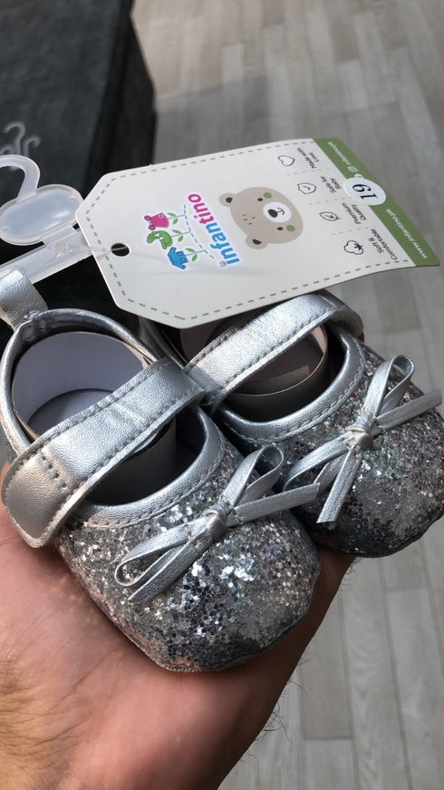 Silver Glitter Baby Girls Footwear Prewalker Pumps Shoes 0–18M
