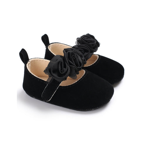 Premium Pre Walker Floral Black Pumps Shoes For Baby Girls 16889