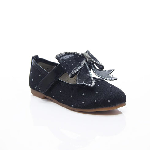 Black Pumps Shoes with Mesh Bow and Crystal Detailing