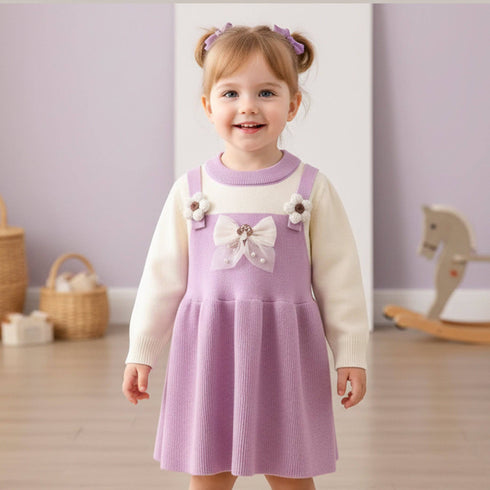 Baby Girls Formal Purple Wool Frock For Winter 17325