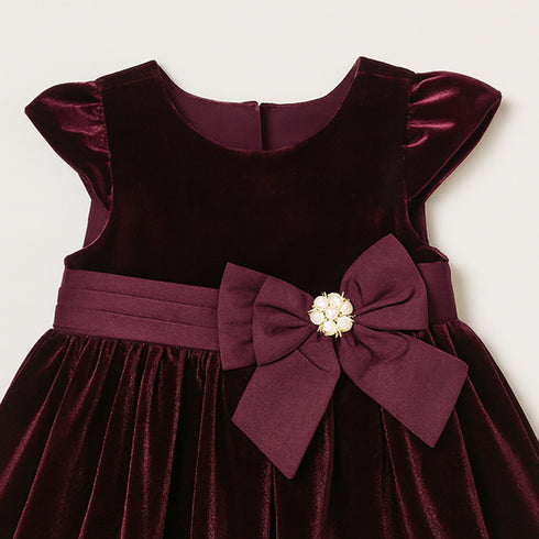 Baby Girls Frilled Velvet Burgundy Party Frock 17321