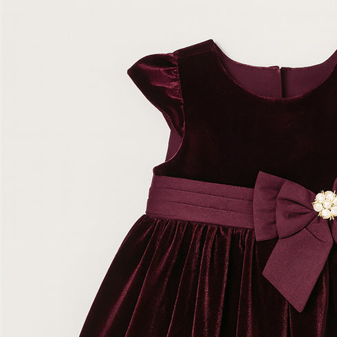 Baby Girls Frilled Velvet Burgundy Party Frock 17321