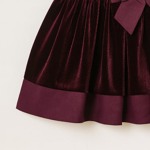 Baby Girls Frilled Velvet Burgundy Party Frock 17321
