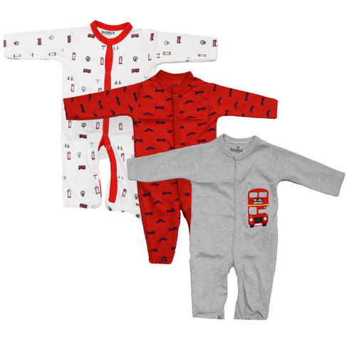 Basics Romper Set Pack Of 3 Cozy Sleep suits 0-24M London City 15555