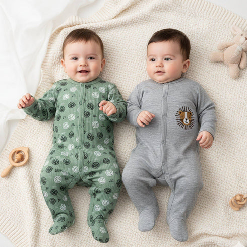 Basics Romper Set Pack Of 2 Cozy Sleep suits 0-24M Roar 17175