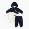 Infants 3Pc Suit Puffer Hoodie With Cotton Bodysuit & Trouser For Winter Set 17182