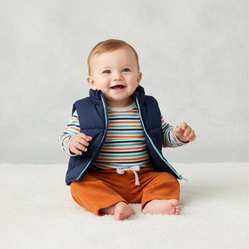 Baby Boys Exclusive Winter Suit Set Puffer Jacket, Long Sleeves Bodysuit & Trouser 17445