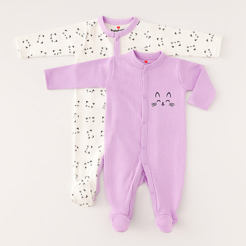 Basics Romper Set Pack Of 2 Cozy Sleep suits 0-24M Kitty 17175