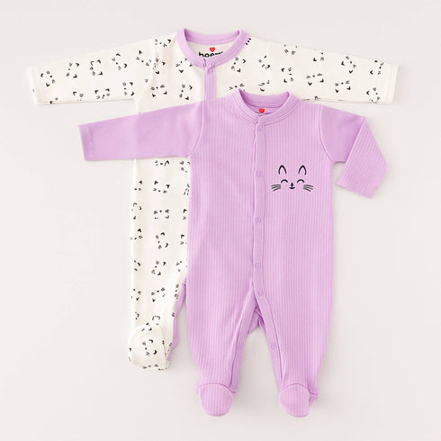 Basics Romper Set Pack Of 2 Cozy Sleep suits 0-24M Kitty 17175