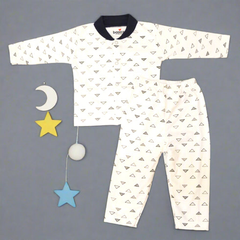 Basics Night Suit -Triangles White NB to 6Years 14990