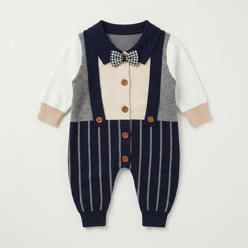 Woolen Striped Baby Boys Formal Romper Navy 0–18 Months