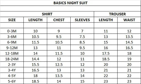 Basics Infants Night Suit -NB to 2 Years Unisex Ready Steady Go 17111