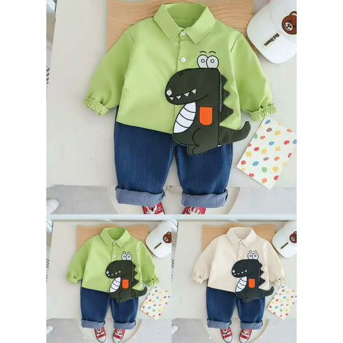 Kids Exclusive 2Pc Suit Cotton Shirt With Trouser Set 17339