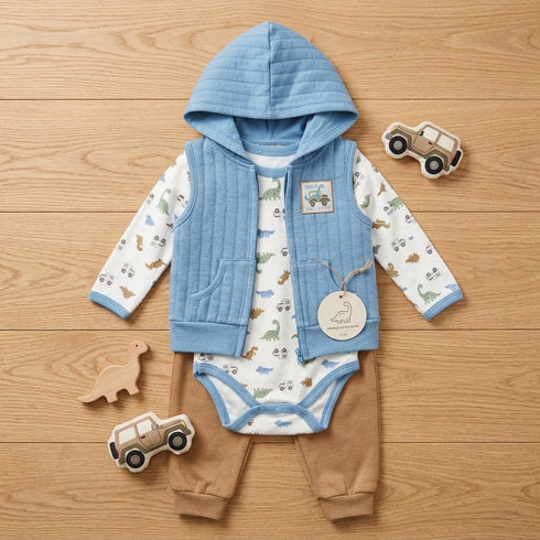 Jurassic Baby Boys Suits in Blue White & Brown 0–9M