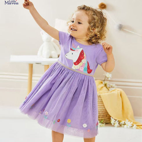 Baby Adorable Unicorn Girls' Hot Summer Little Princess Frilled Cotton Net Frock 15634