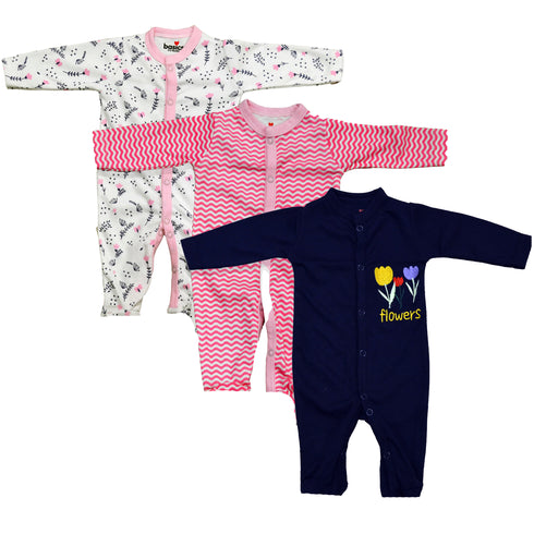 Basics Romper Set Pack Of 3 Cozy Sleep suits 0-24M Flowers 15555