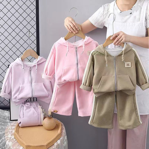 Baby Girls 2pc Suit Zipper Jacket With Trouser Set 16733