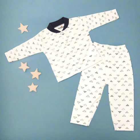 Basics Night Suit -Triangles White NB to 6Years 14990