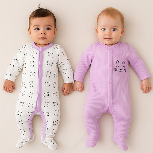 Basics Romper Set Pack Of 2 Cozy Sleep suits 0-24M Kitty 17175