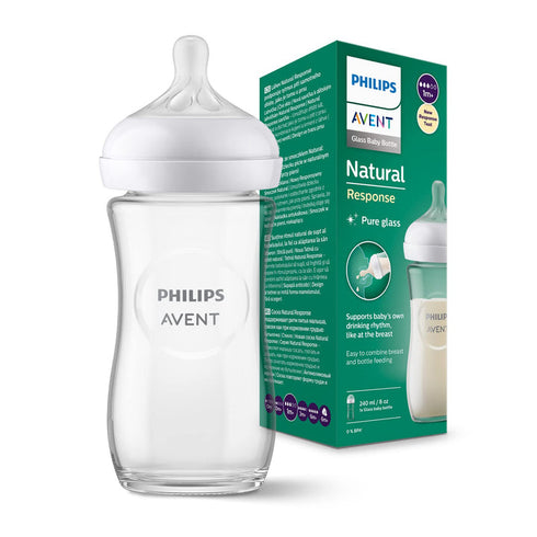 Philips Avent Natural Response Glass Baby Bottle - 240ml Baby Milk Bottle, BPA Free 1 Month+ (SCY933/01)