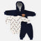 Infants 3Pc Suit Puffer Hoodie With Cotton Bodysuit & Trouser For Winter Set 17182
