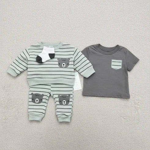 Infants 4Pc Suit Set Long Sleeves Shirt With Tshirt Trouser & Pair Of Socks 16855