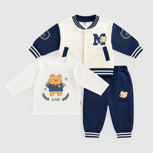 Kids 3Pc Winter Varsity Suit – Jacket, Trouser & Bear Shirt 16745
