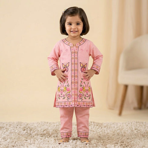 Girls Eastern Wear Shalwar Kameez Pink Embroidered