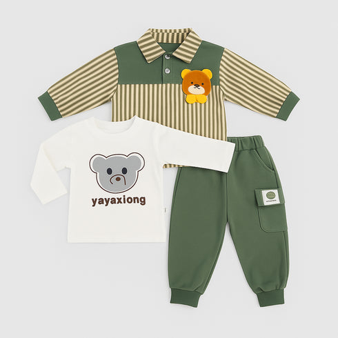 Kids Exclusive 3Pc Suit Shirt With Long Sleeves Tshirt & Pants Set 16746