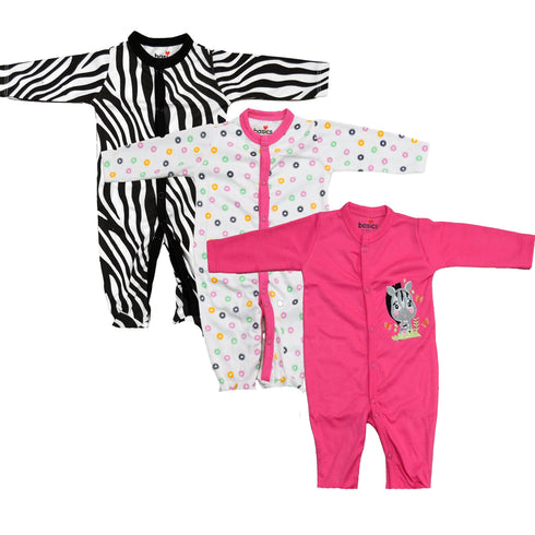 Basics Romper Set Pack Of 3 Cozy Sleep suits 0-24M Baby Zebra 15555