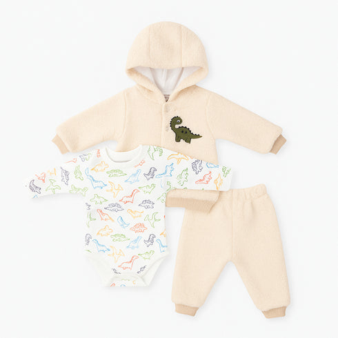Infants 3Pc Suit Puffer Hoodie With Cotton Bodysuit & Trouser For Winter Set Unisex 17182