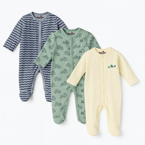 Basics Romper Set Pack Of 3 Cozy Sleep suits 0-24M 17160