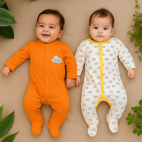 Basics Romper Set Pack Of 2 Cozy Sleep suits 0-24M Unisex 17175