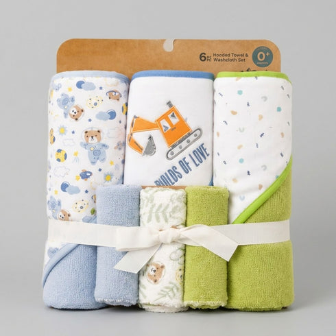 Hooded Baby Bath Towel Set with 3 Washcloths Loads of Love