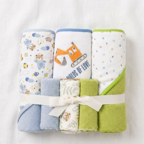 Hooded Baby Bath Towel Set with 3 Washcloths Loads of Love