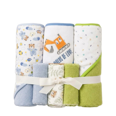 Hooded Baby Bath Towel Set with 3 Washcloths Loads of Love