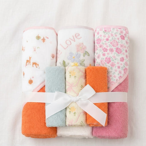 Hooded Baby Bath Towel Set with 3 Washcloths Love