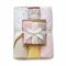 Hooded Baby Bath Towel Set with 3 Washcloths Yellow Beige Pink Flowers