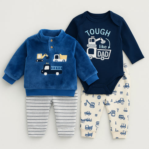 Infants 4pc Suit Set Bodysuit Puffer Sweatshirt With Trousers 16857
